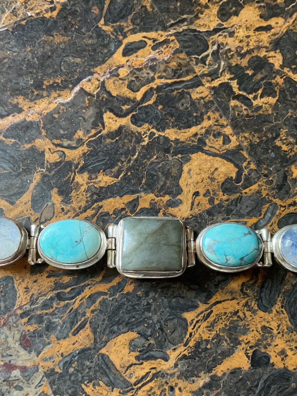 NWOT Sterling Silver 925 Turquoise Labradorite Moon Stone Bracelet - Picture 7 of 15